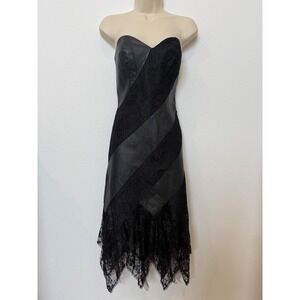 David Howard Y2K Strapless Sweetheart Neck Lace‎ Faux Leather Goth Dress S